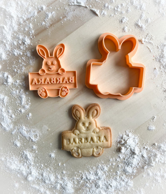 643* Bunny with nameplate cookie cutter